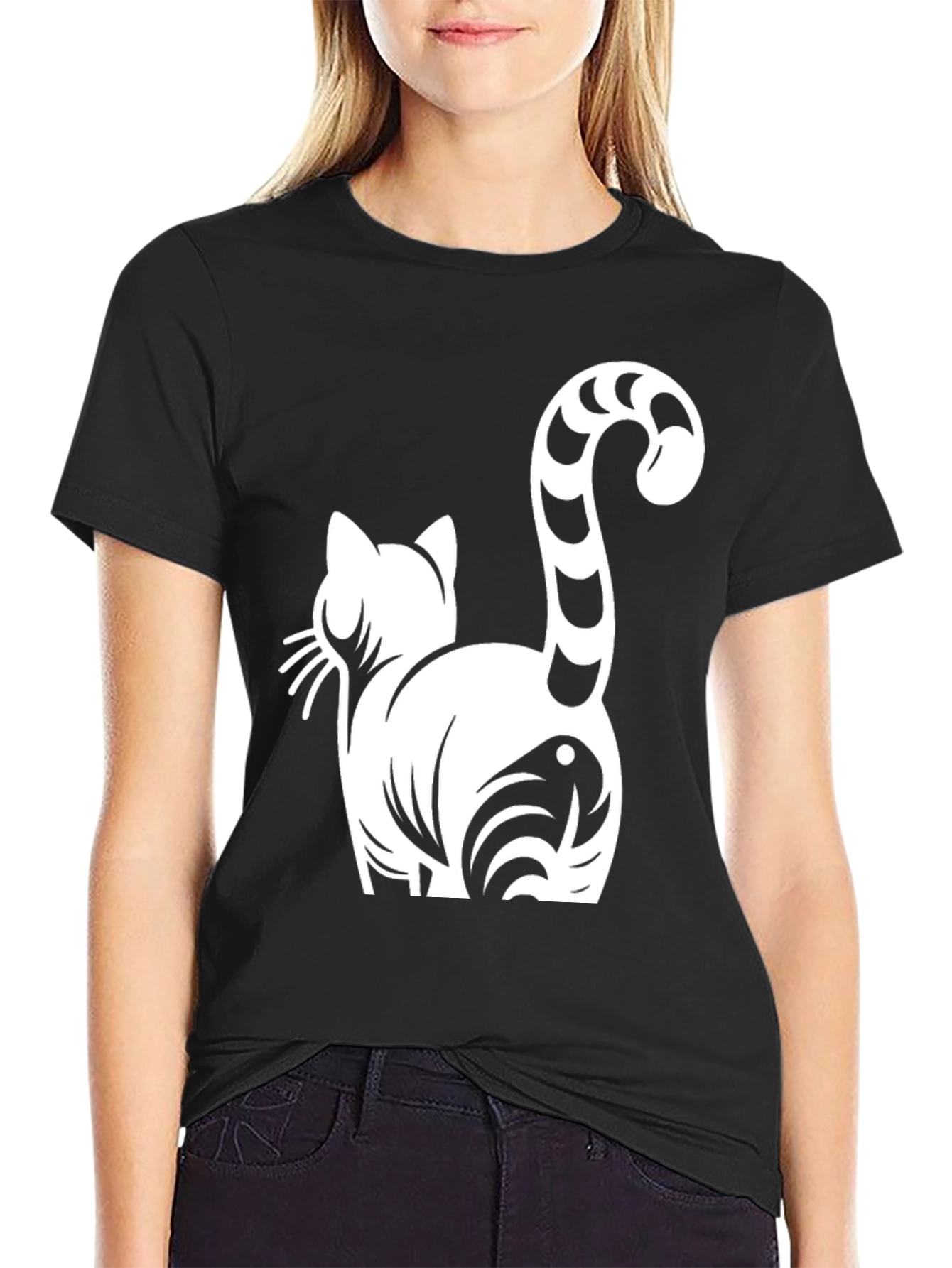 Cat Butt Funny Graphic Tee - Black