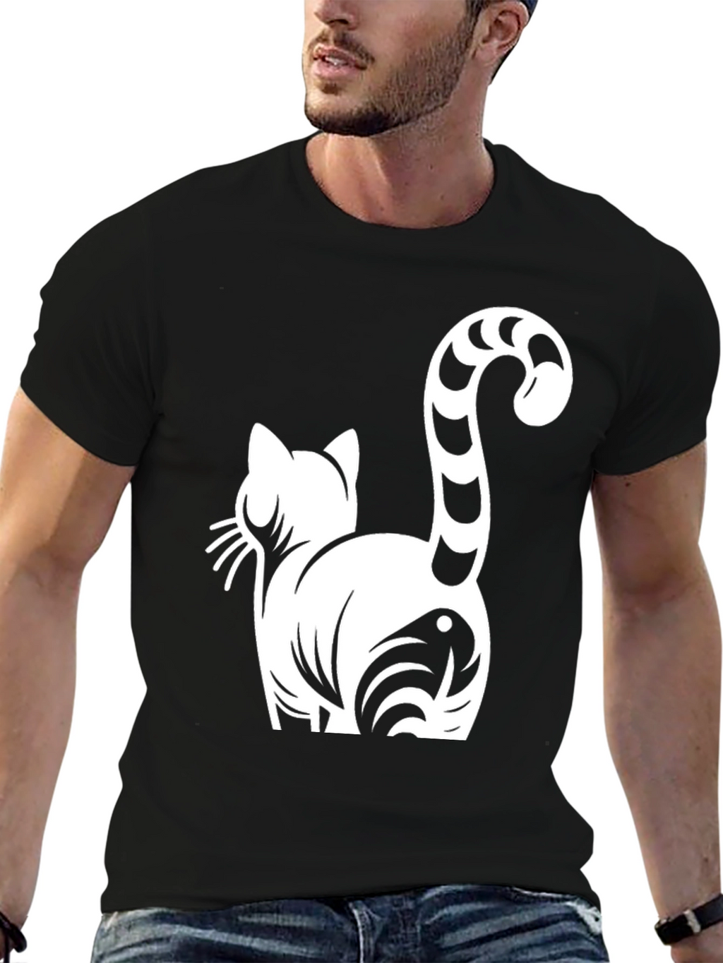 Cat Butt Funny Graphic Tee - Black