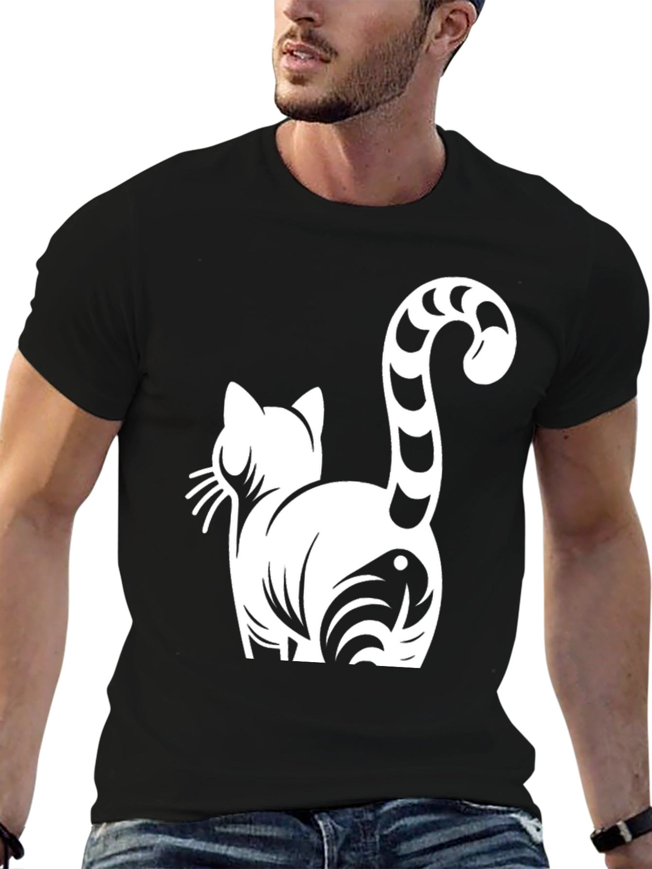 Cat Butt Funny Graphic Tee - Black