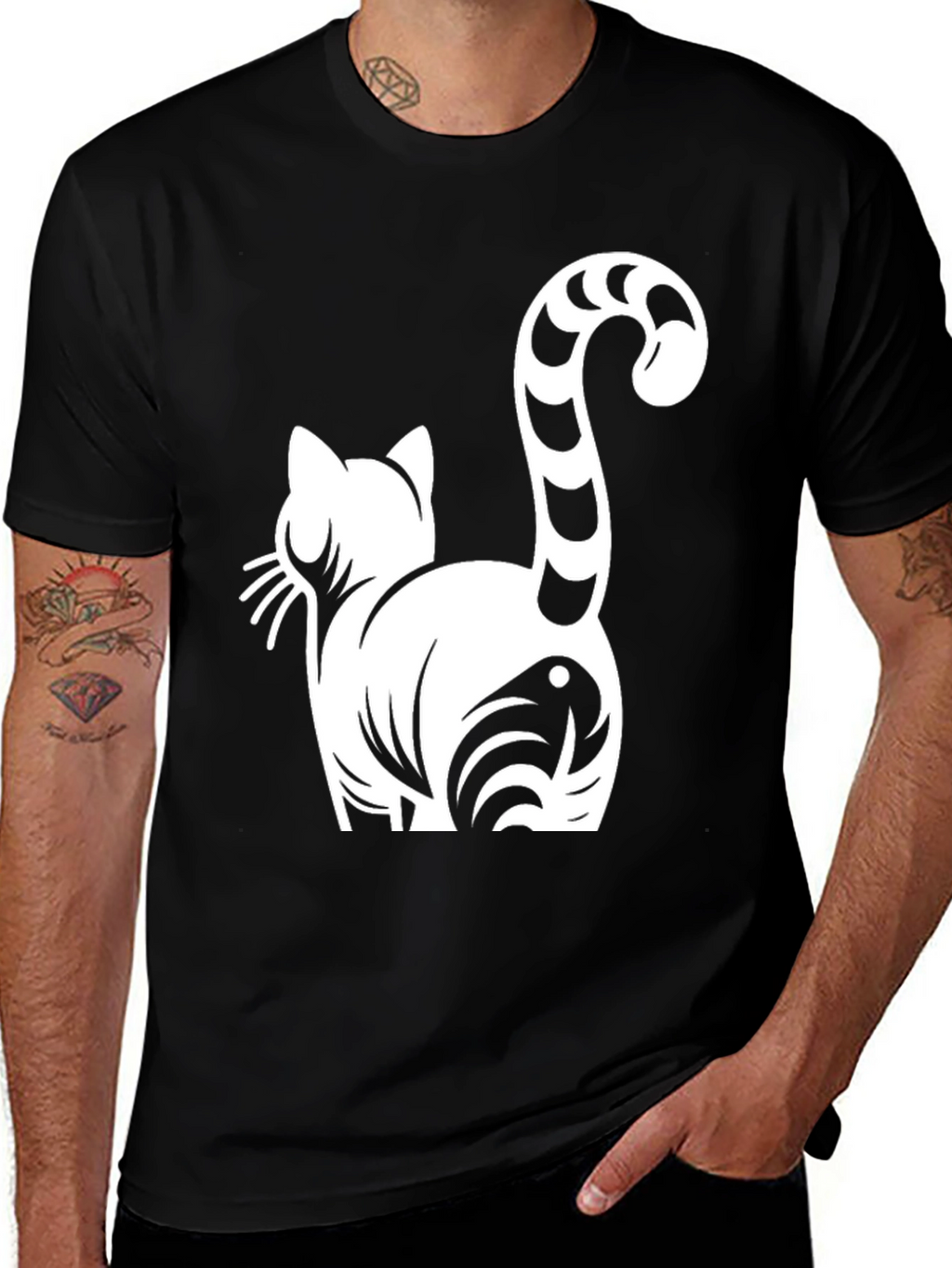 Cat Butt Funny Graphic Tee - Black