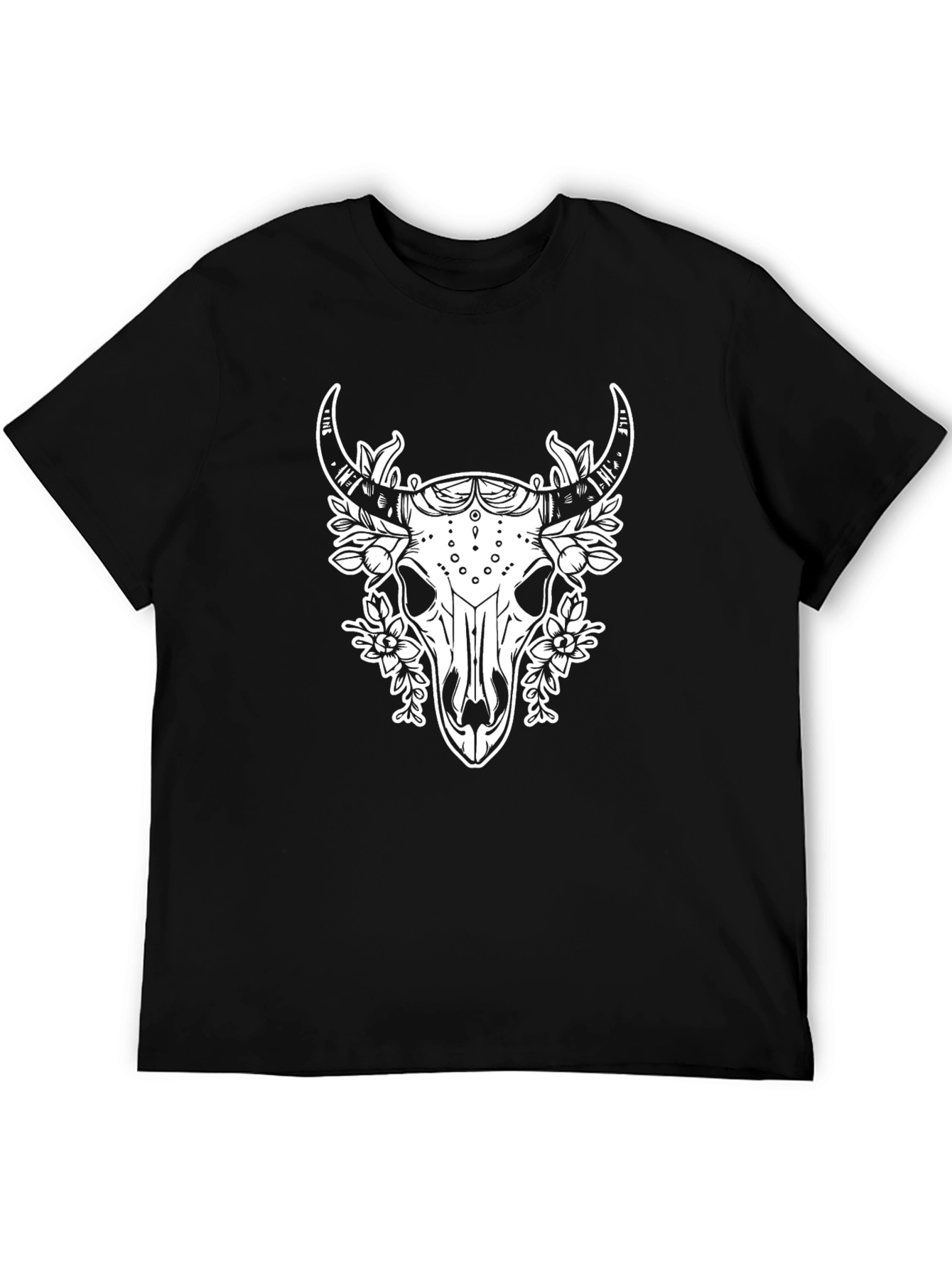 Floral Skull Graphic T-Shirt - Black