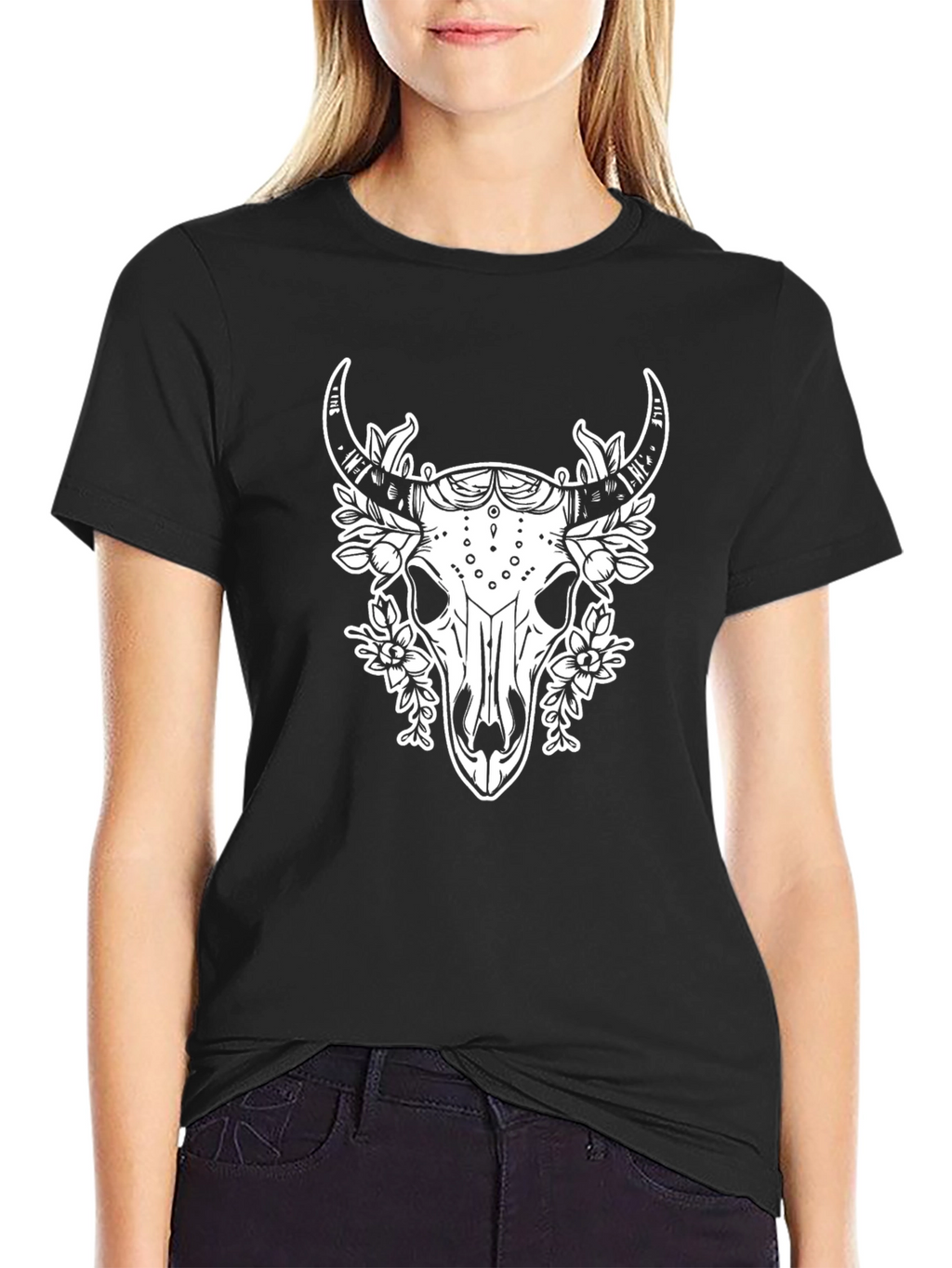 Floral Skull Graphic T-Shirt - Black