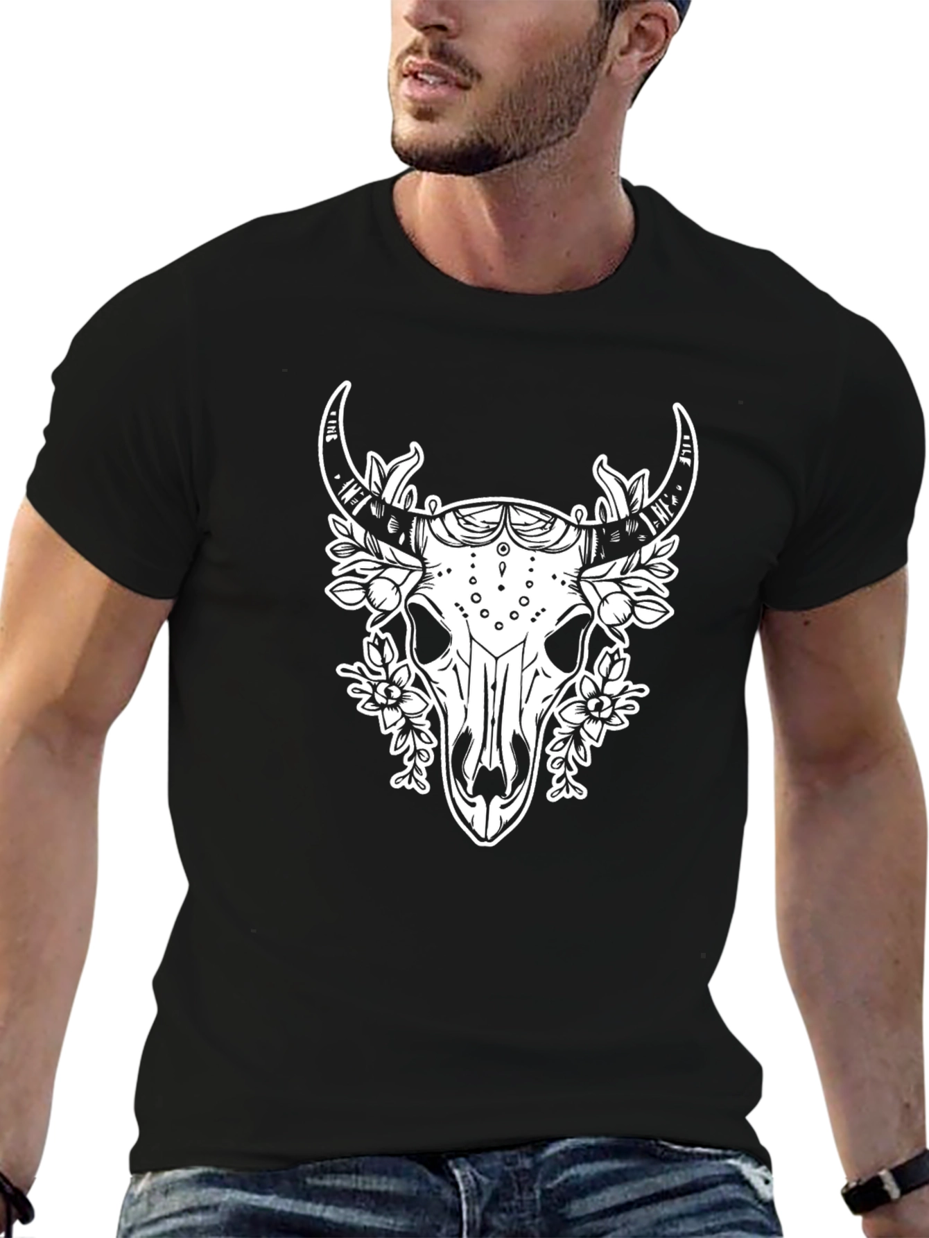 Floral Skull Graphic T-Shirt - Black