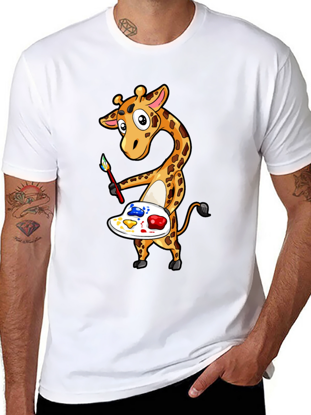Giraffe Artist Graphic Tee - Black