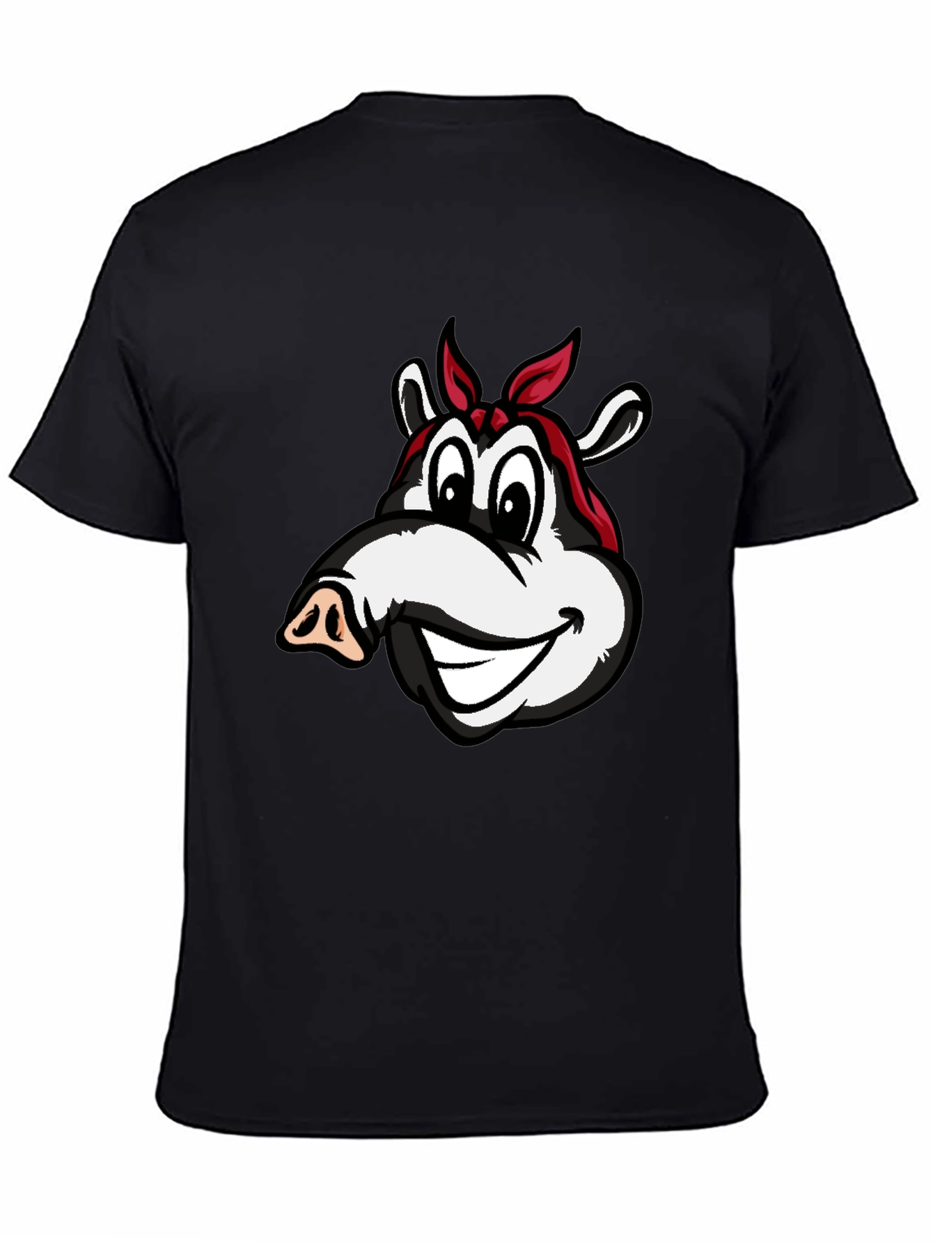 Cartoon Pig Bandana Black T-Shirt