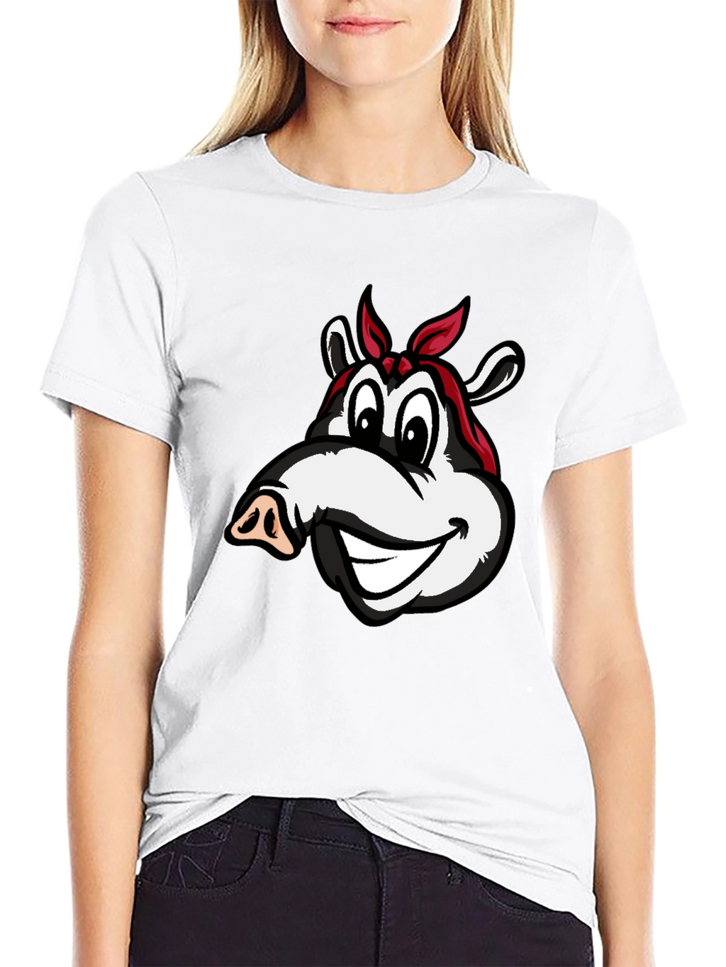 Cartoon Pig Bandana Black T-Shirt