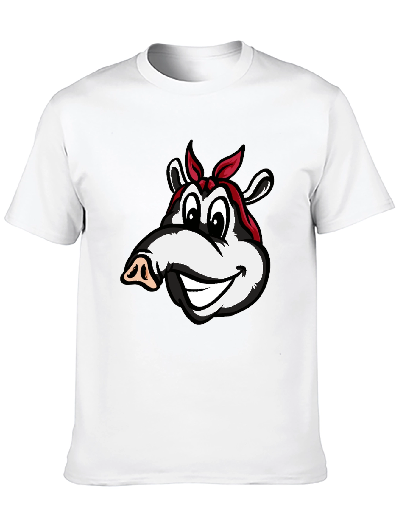 Cartoon Pig Bandana Black T-Shirt