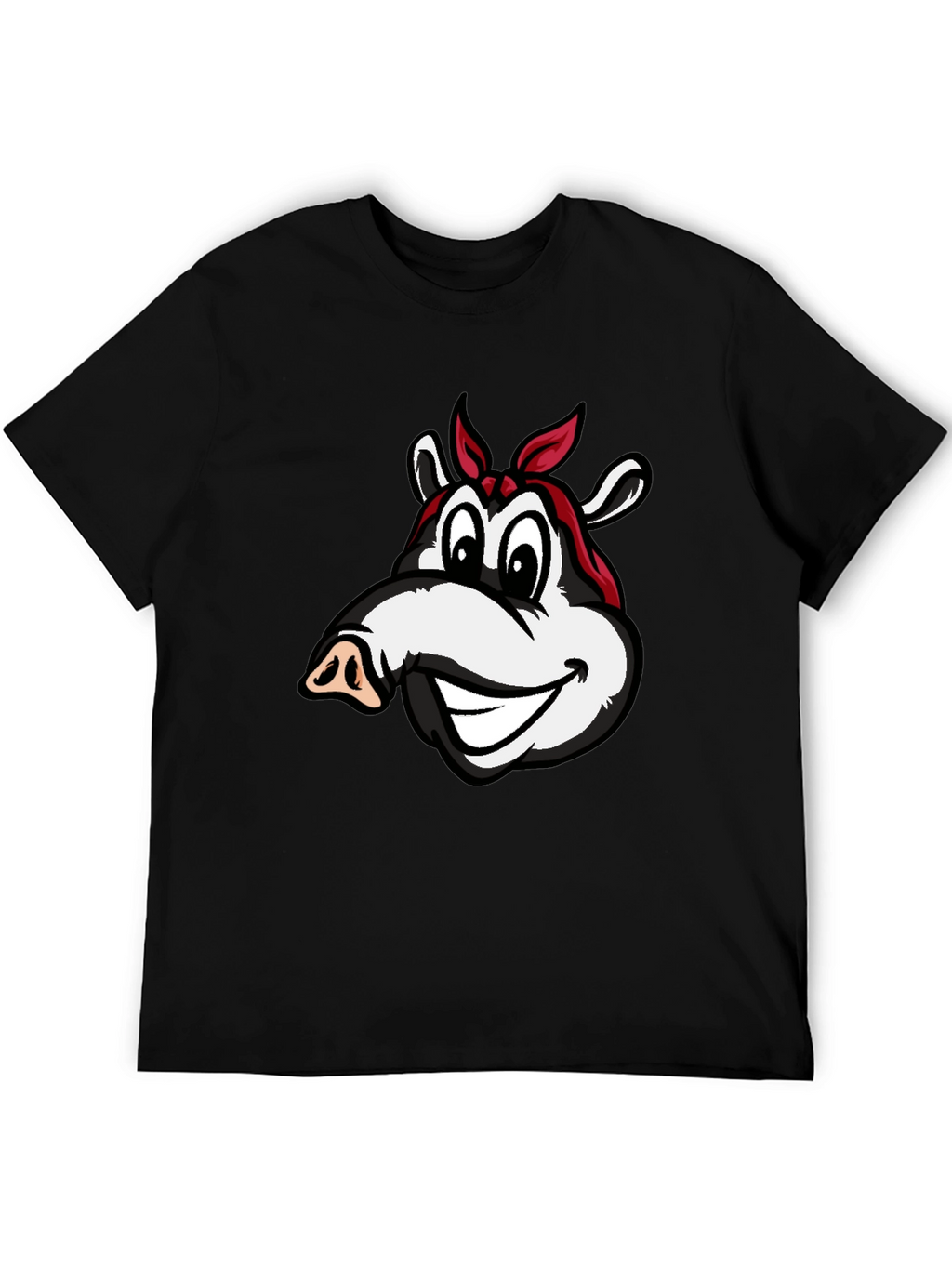 Cartoon Pig Bandana Black T-Shirt