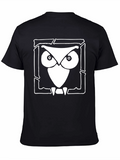 Owl Graphic Print Black Cotton T-Shirt