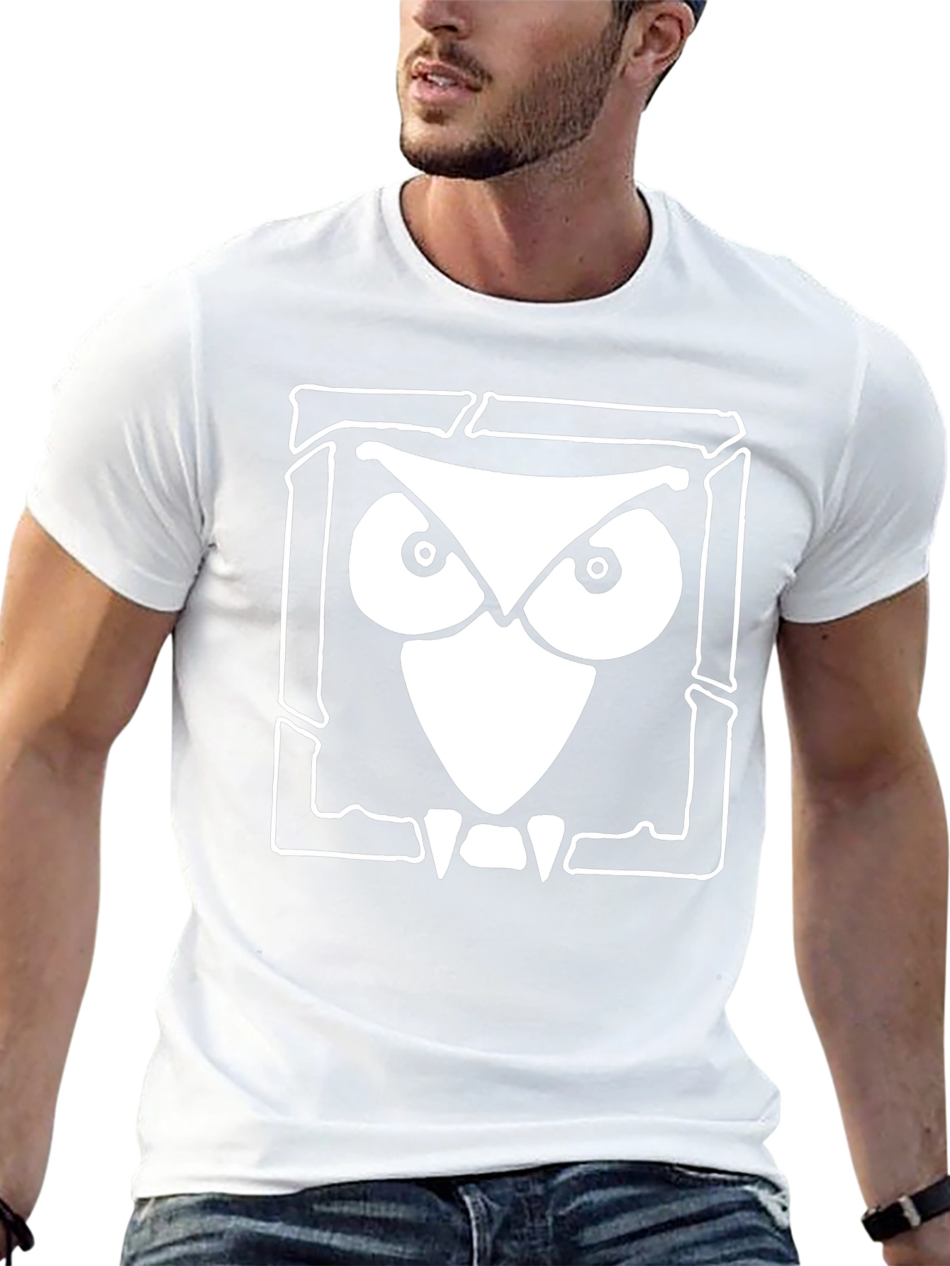 Owl Graphic Print Black Cotton T-Shirt