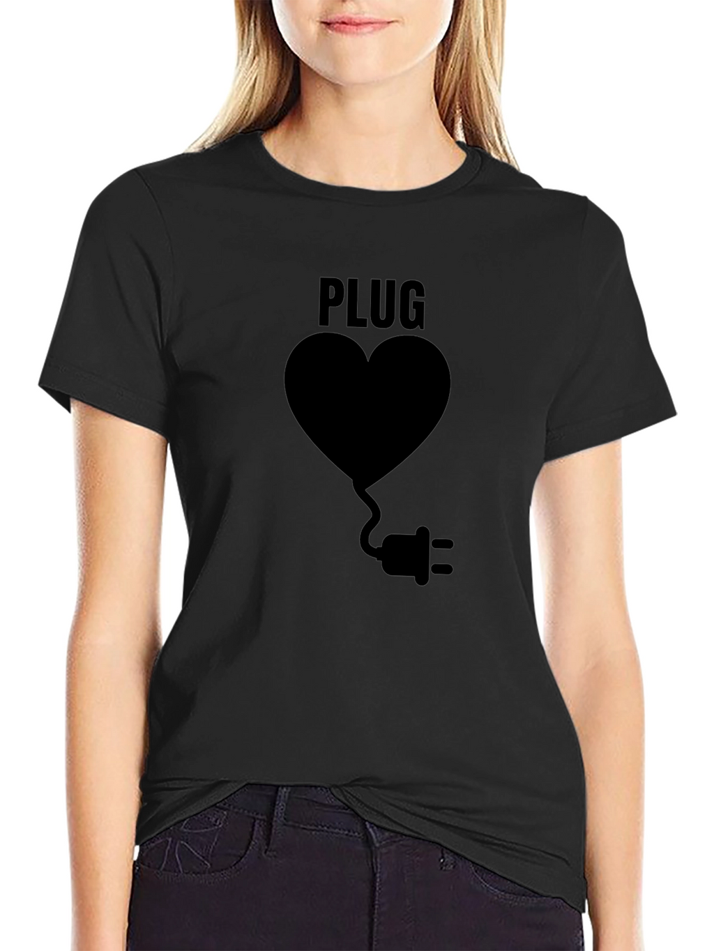 Plug Heart Black Graphic Tee