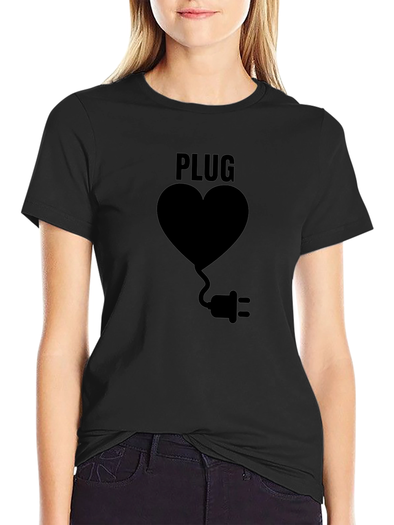Plug Heart Black Graphic Tee