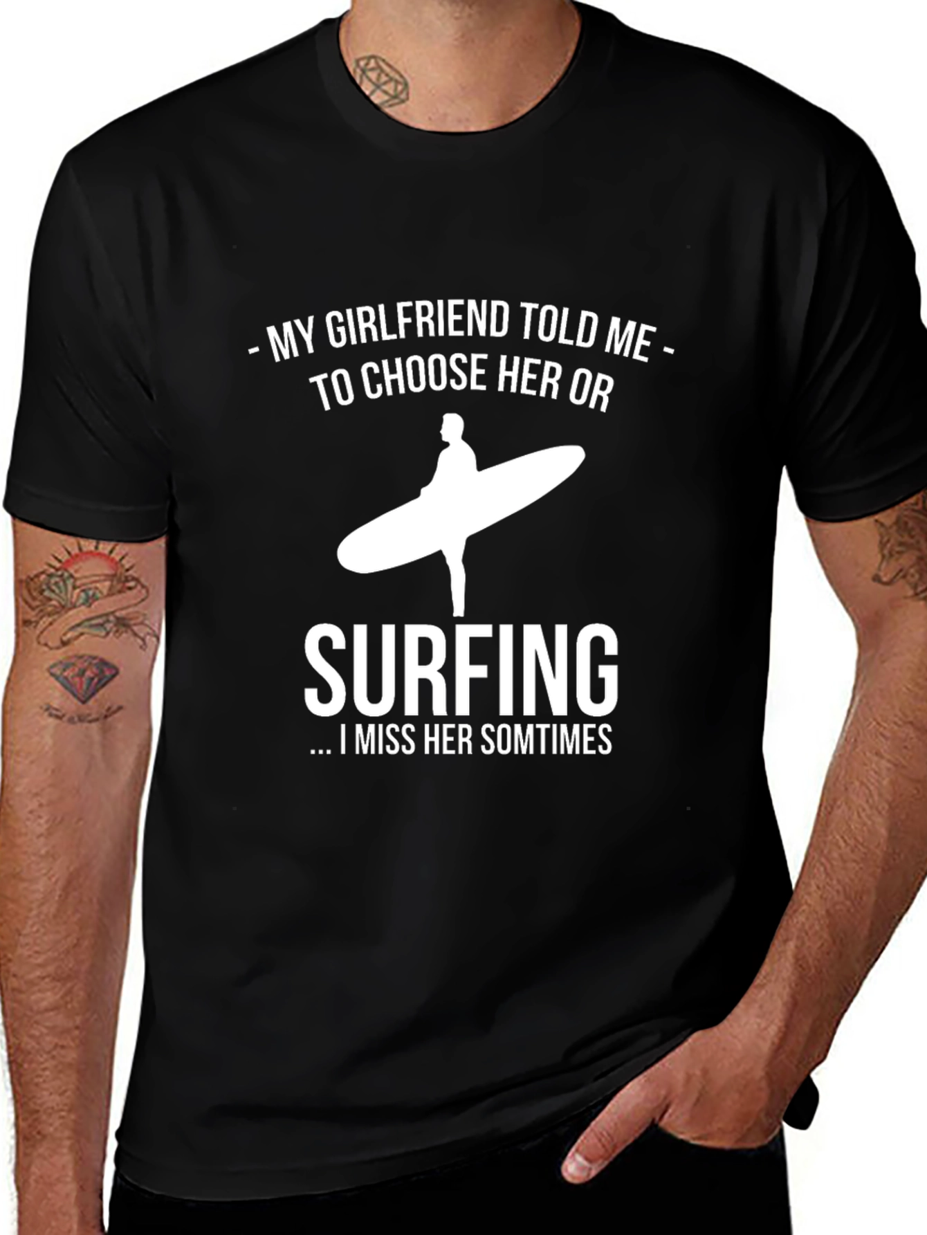 Funny Surfing T-Shirt: My Girlfriend or Surfing