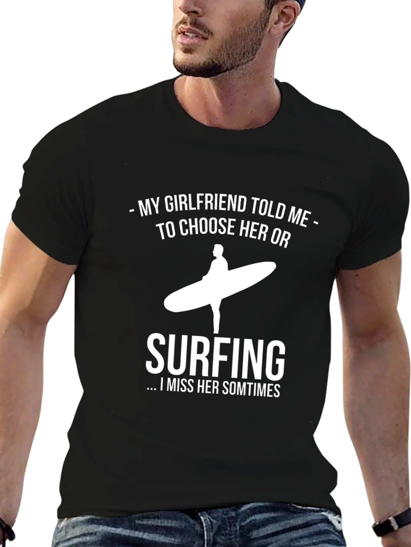 Funny Surfing T-Shirt: My Girlfriend or Surfing