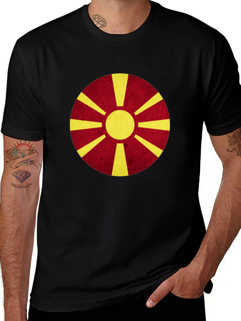 Macedonia Flag Graphic Tee - Black Cotton Shirt