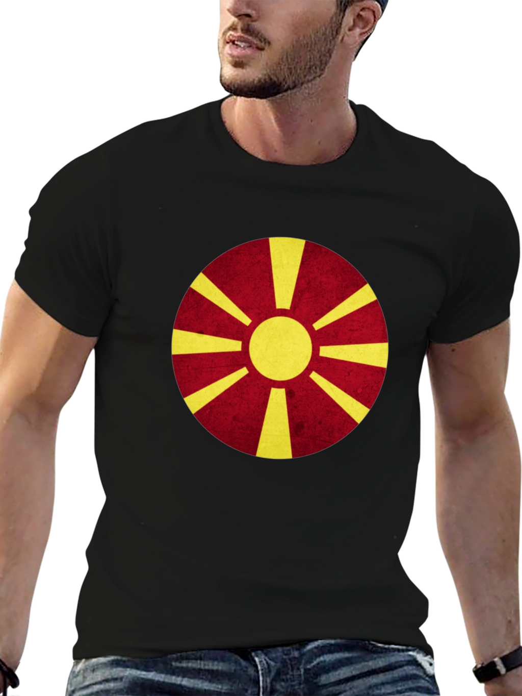 Macedonia Flag Graphic Tee - Black Cotton Shirt