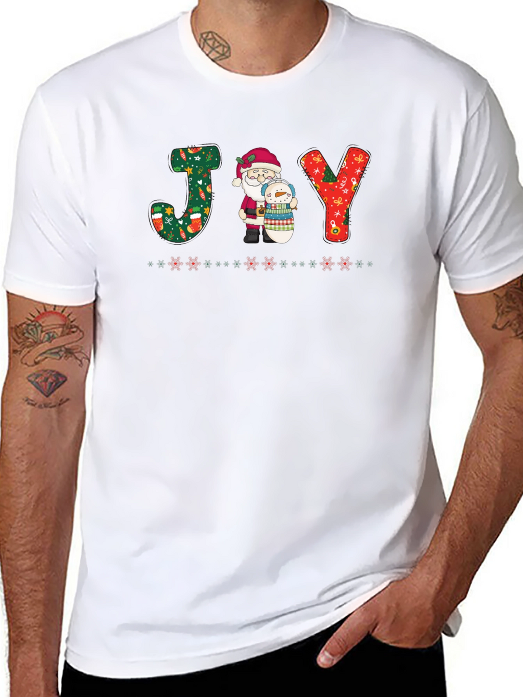 JOY Santa & Snowman Christmas Graphic T-Shirt
