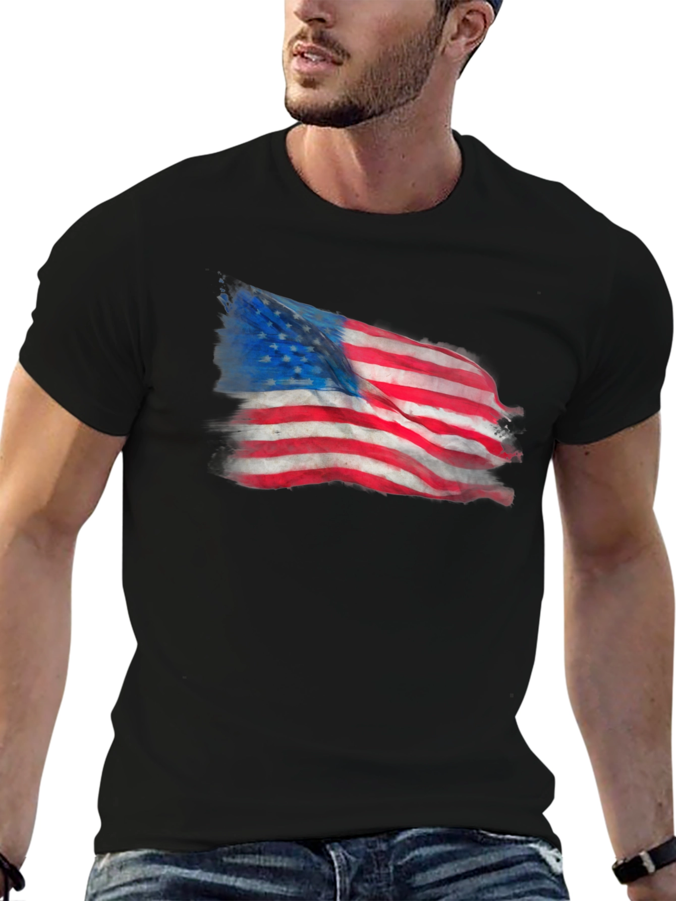 American Flag Graphic Print T-Shirt