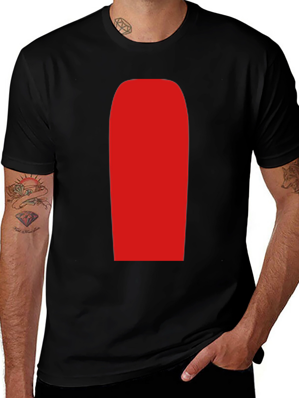 Mens Black T-Shirt with Red Rectangle Graphic