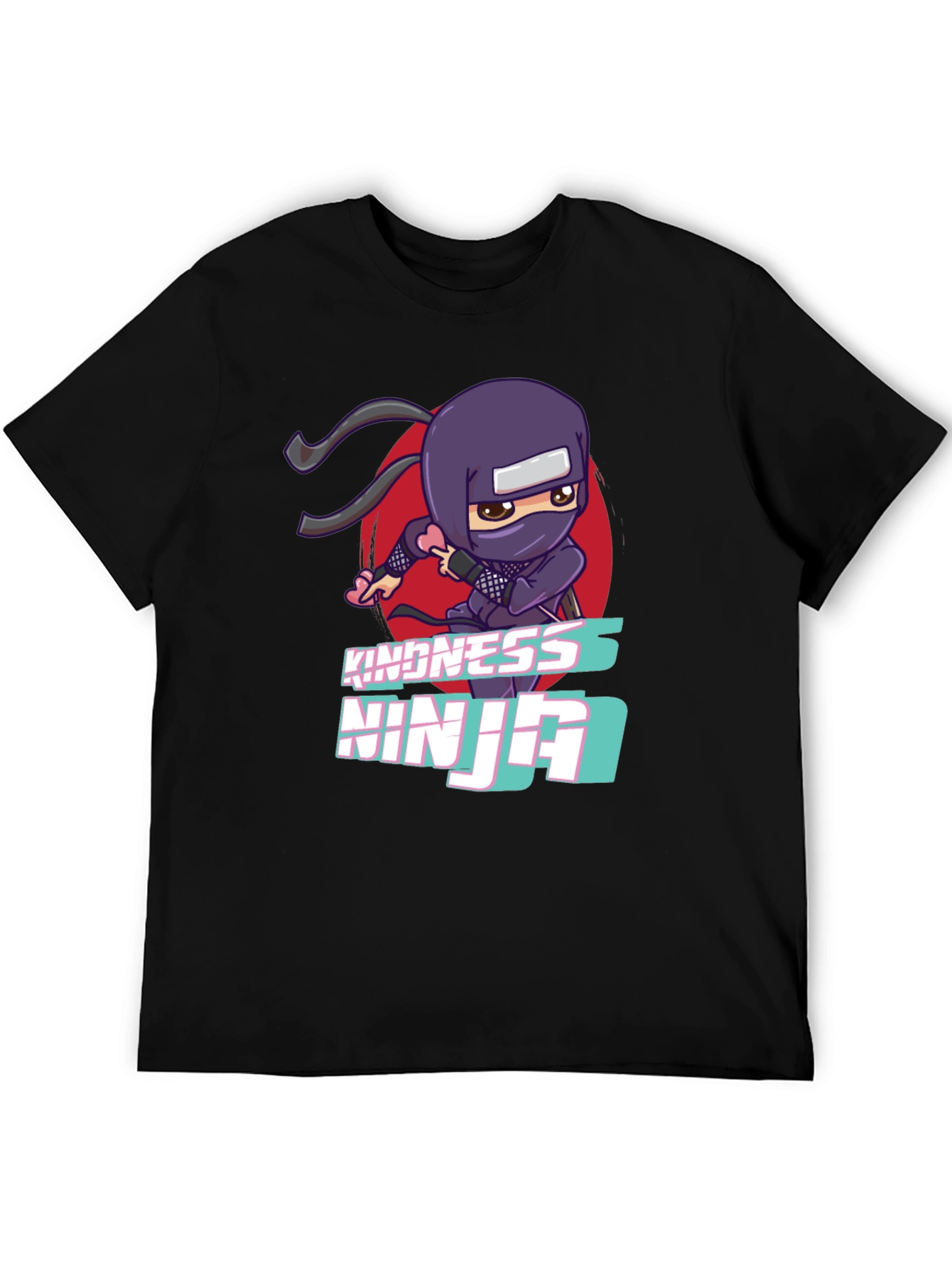 Kindness Ninja Black T-Shirt - Cute Cartoon Design