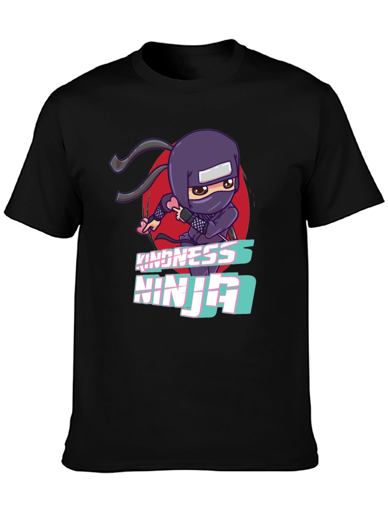 Kindness Ninja Black T-Shirt - Cute Cartoon Design