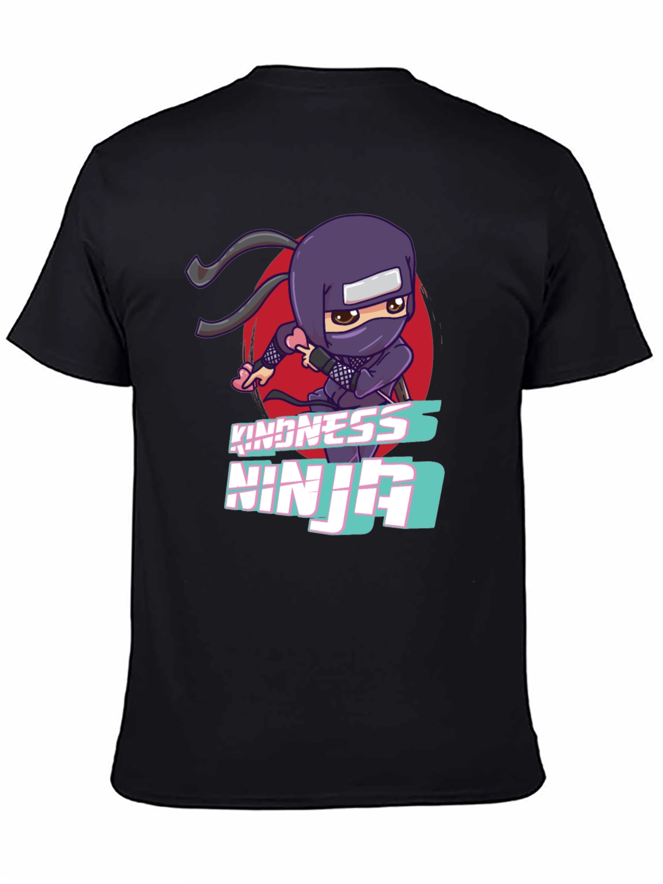 Kindness Ninja Black T-Shirt - Cute Cartoon Design