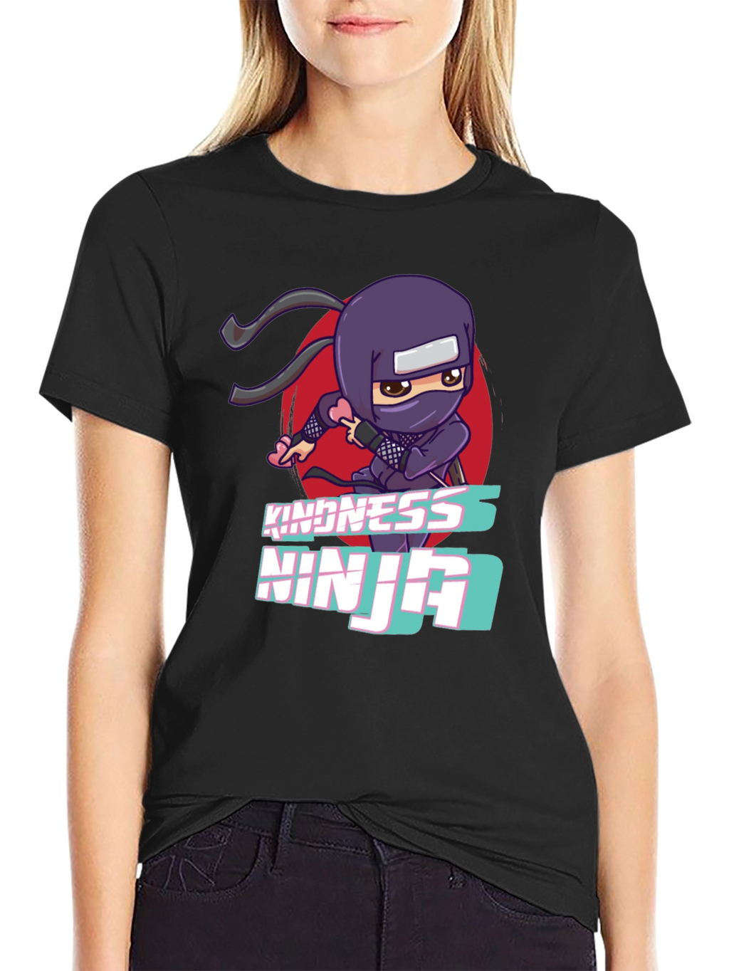 Kindness Ninja Black T-Shirt - Cute Cartoon Design