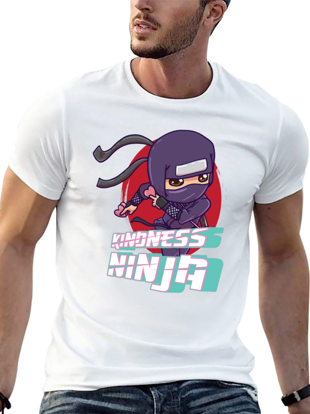 Kindness Ninja Black T-Shirt - Cute Cartoon Design