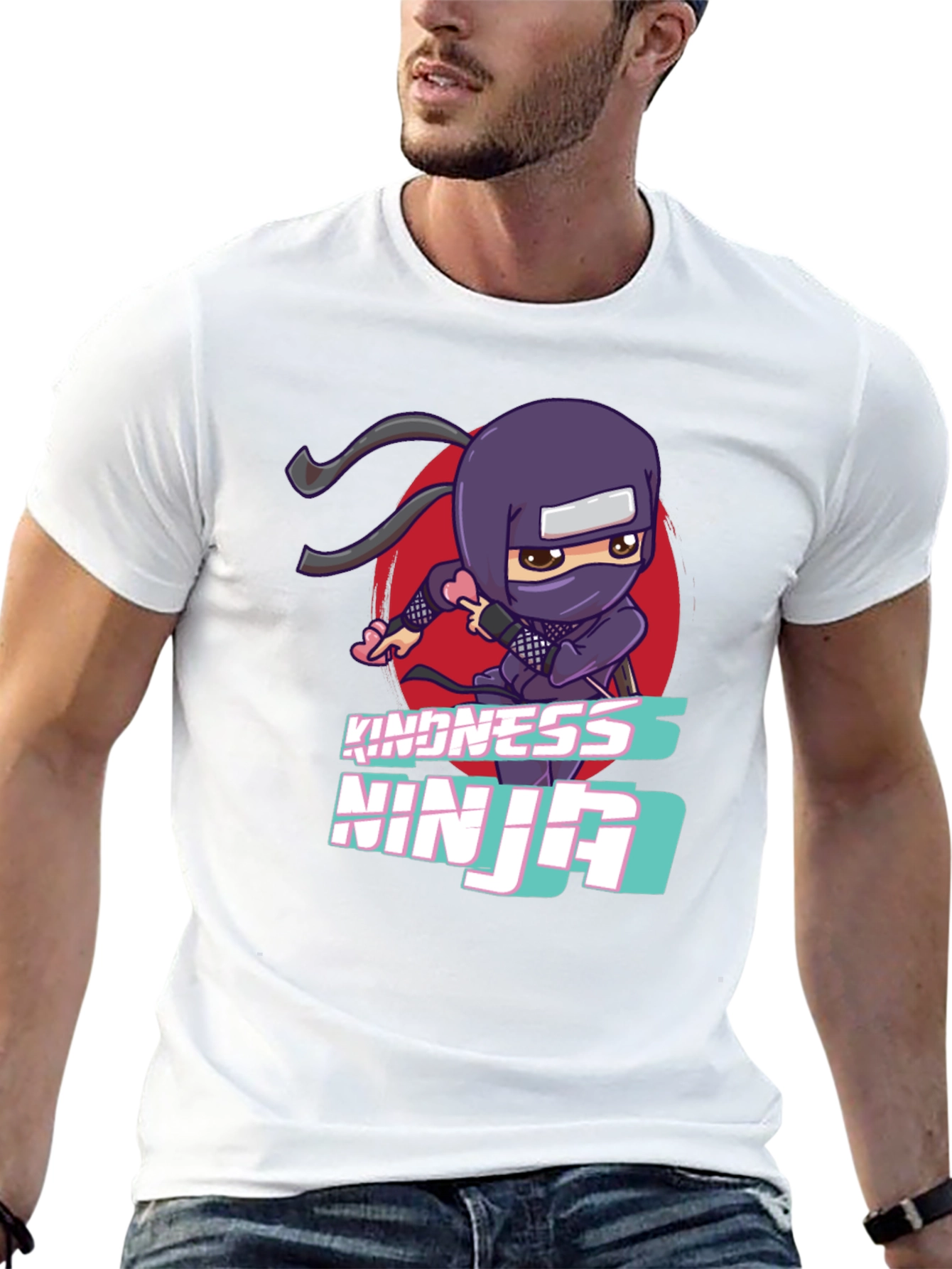 Kindness Ninja Black T-Shirt - Cute Cartoon Design