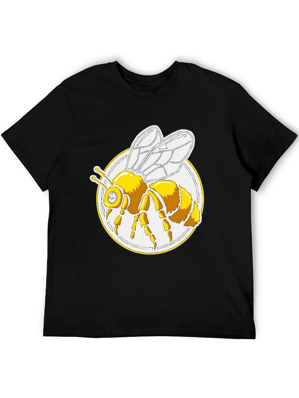 Bee Graphic T-Shirt - Round Design Black Cotton