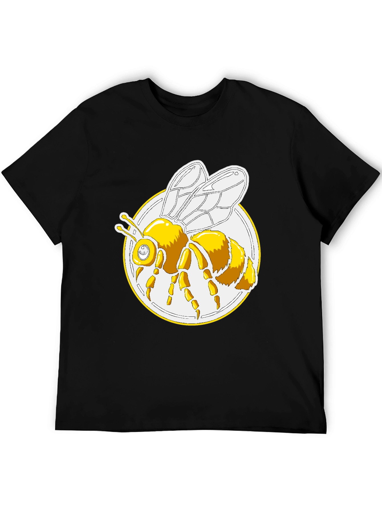 Bee Graphic T-Shirt - Round Design Black Cotton