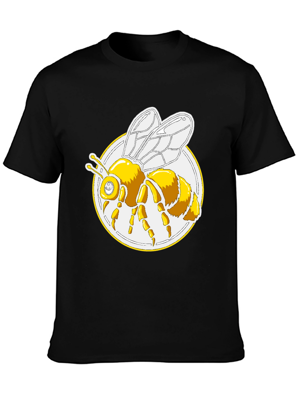Bee Graphic T-Shirt - Round Design Black Cotton