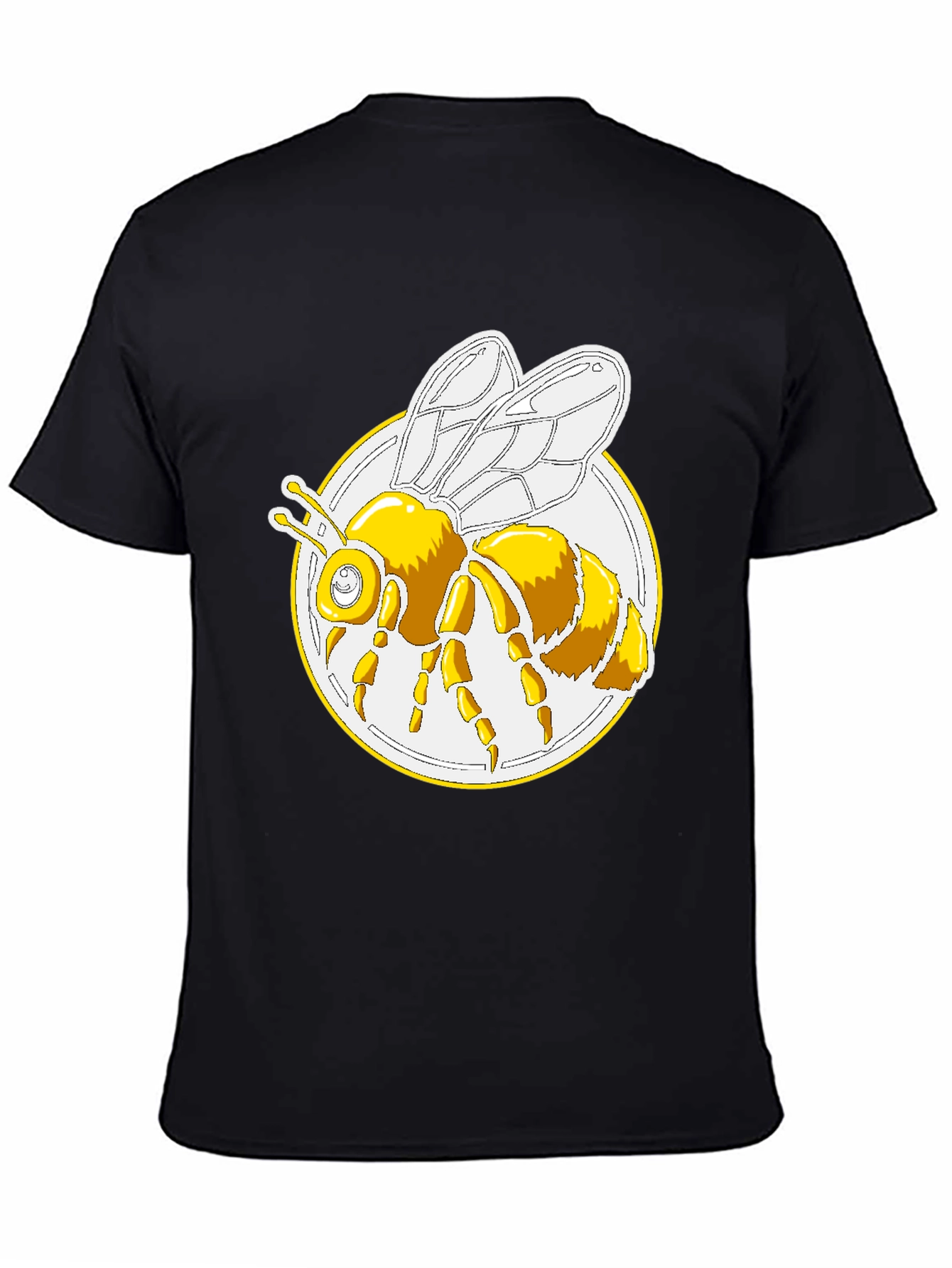 Bee Graphic T-Shirt - Round Design Black Cotton