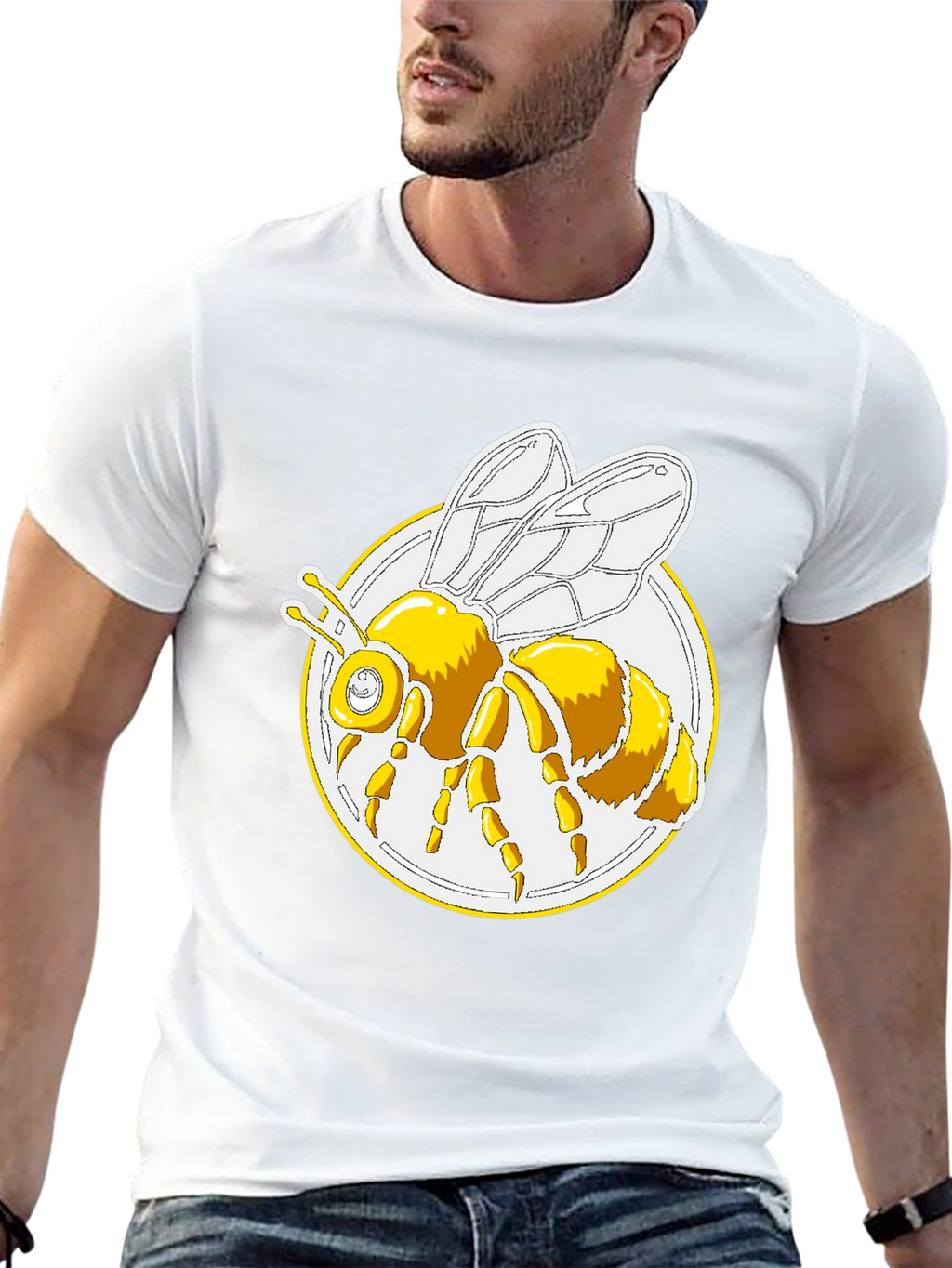 Bee Graphic T-Shirt - Round Design Black Cotton