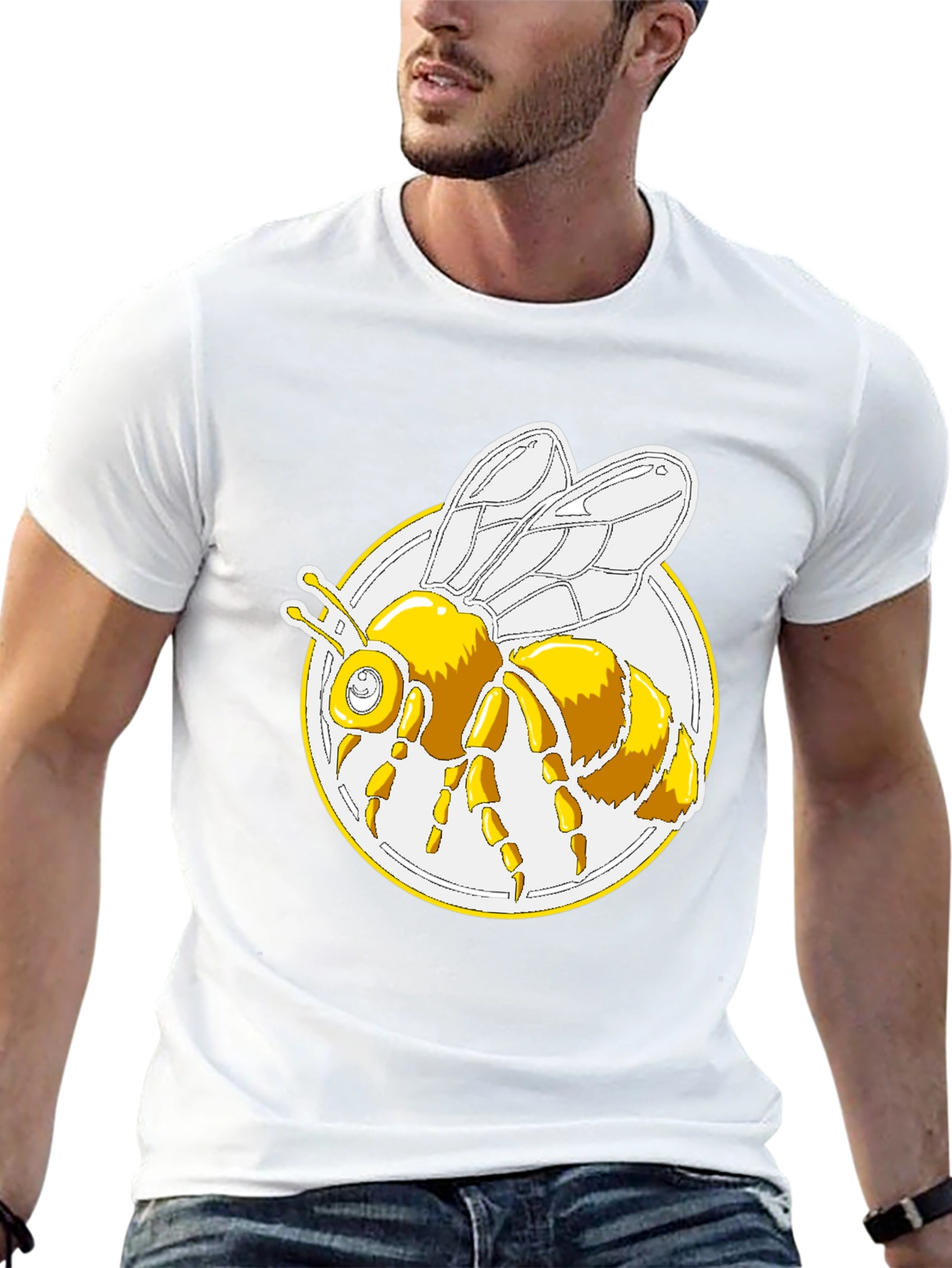 Bee Graphic T-Shirt - Round Design Black Cotton