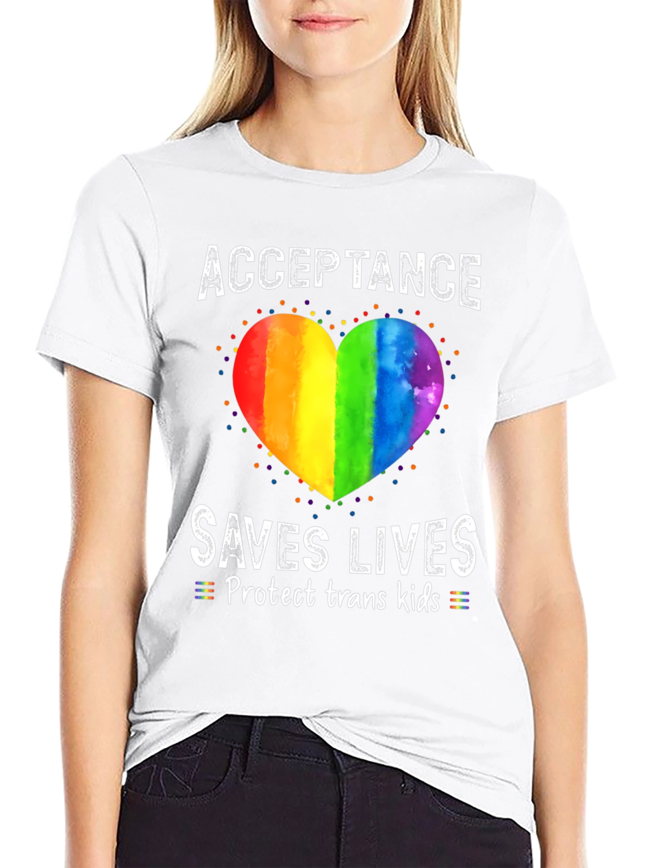 Acceptance Saves Lives Rainbow Heart T-Shirt