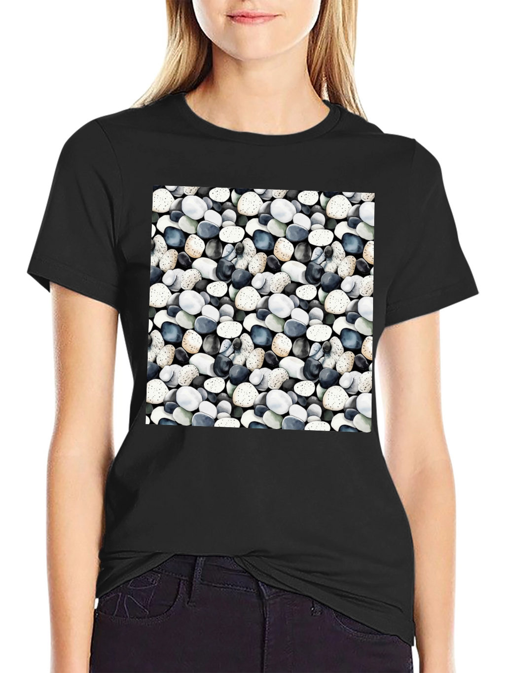 Pebble Print Black Casual Tee