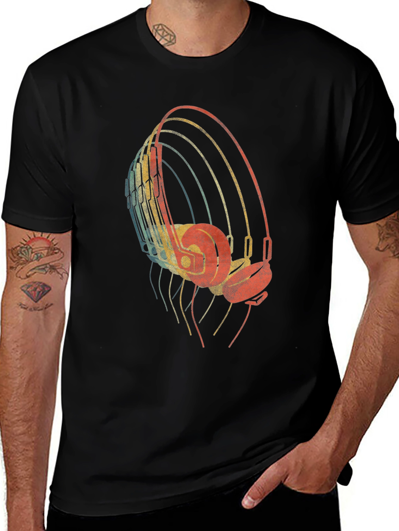 Retro Headphones Graphic Tee - Black T-Shirt