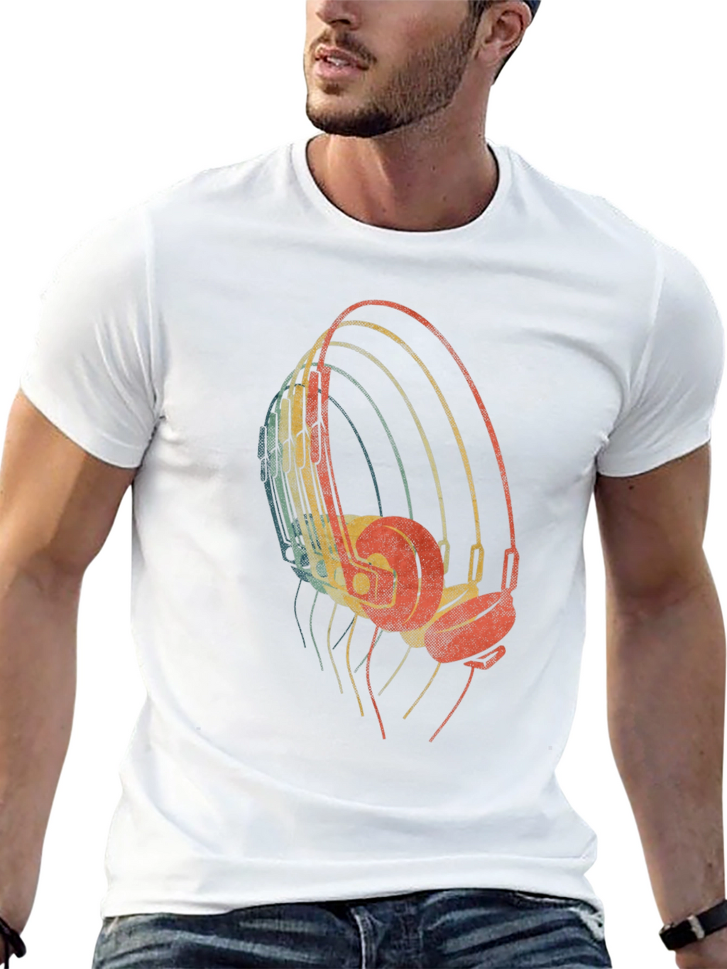 Retro Headphones Graphic Tee - Black T-Shirt