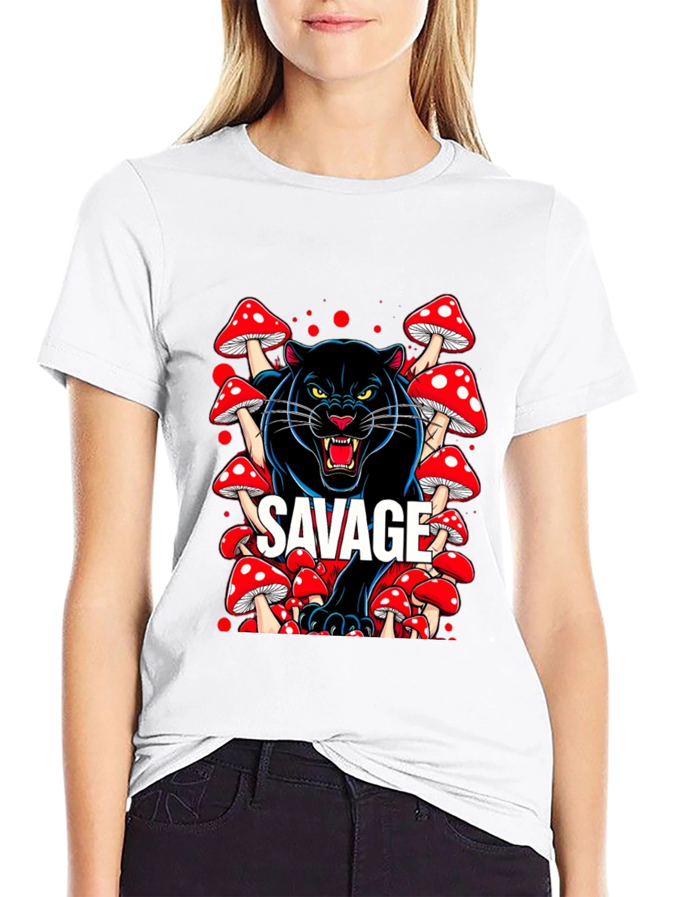 Savage Panther Mushroom Graphic T-Shirt