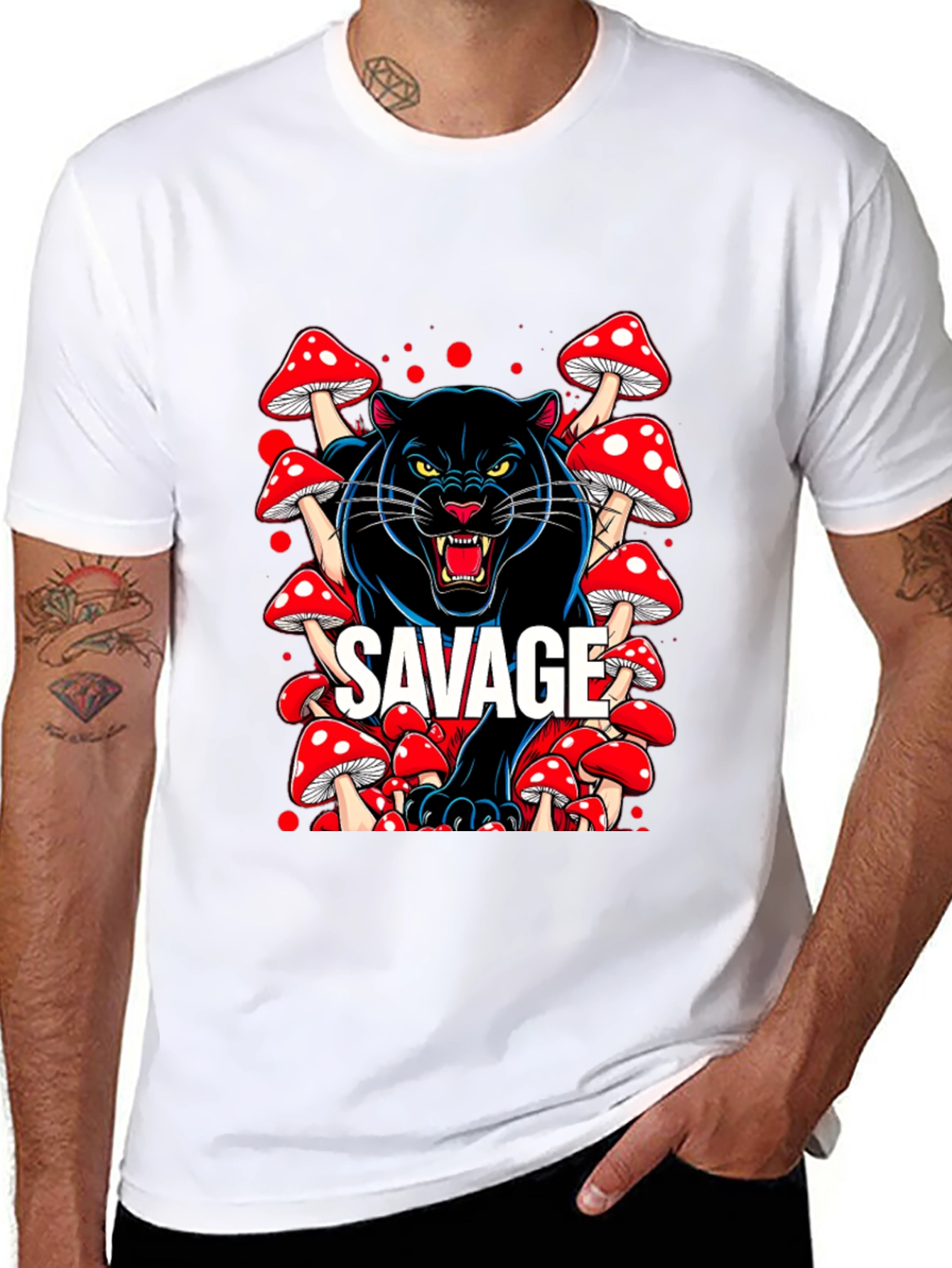 Savage Panther Mushroom Graphic T-Shirt