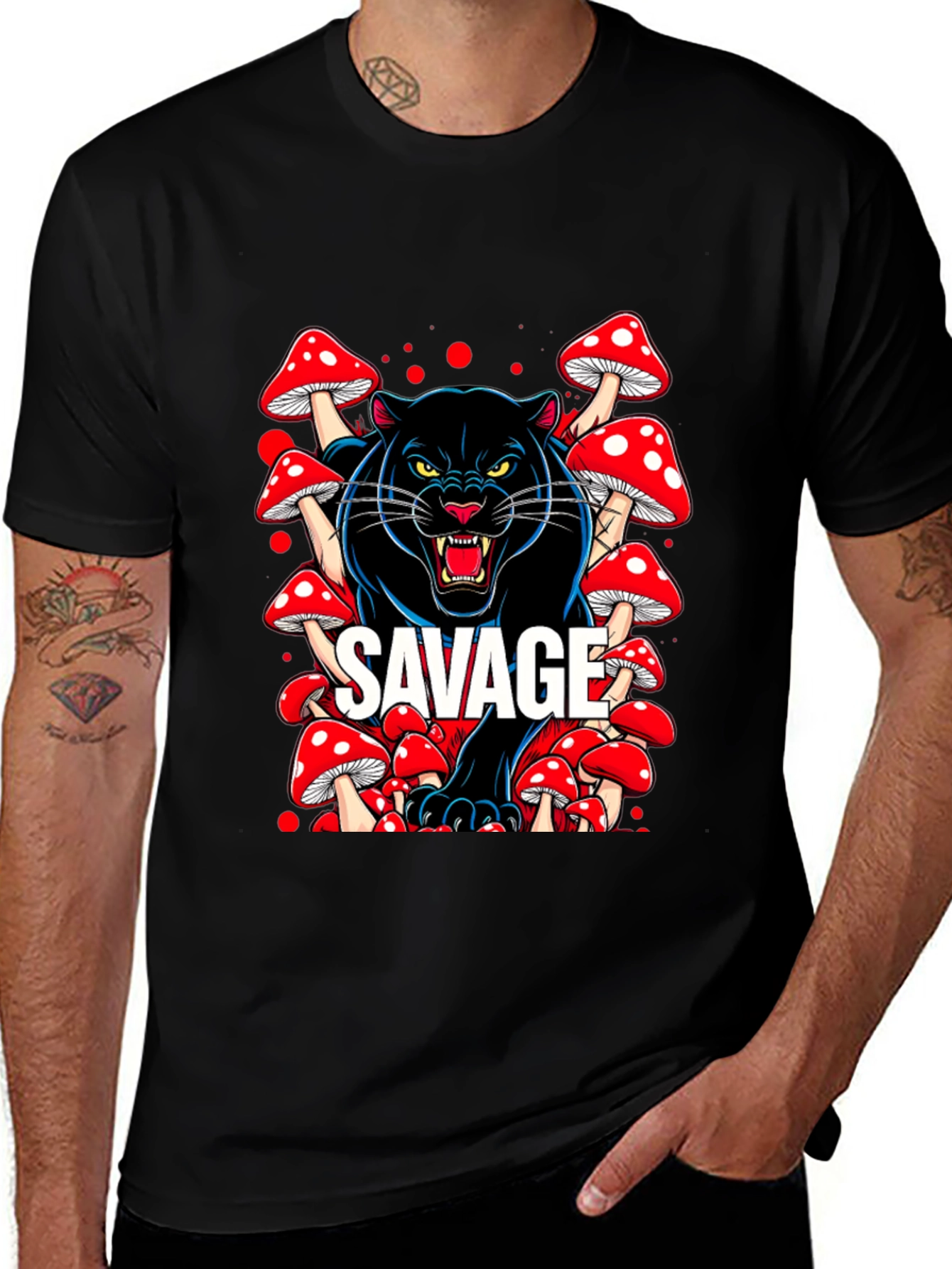 Savage Panther Mushroom Graphic T-Shirt