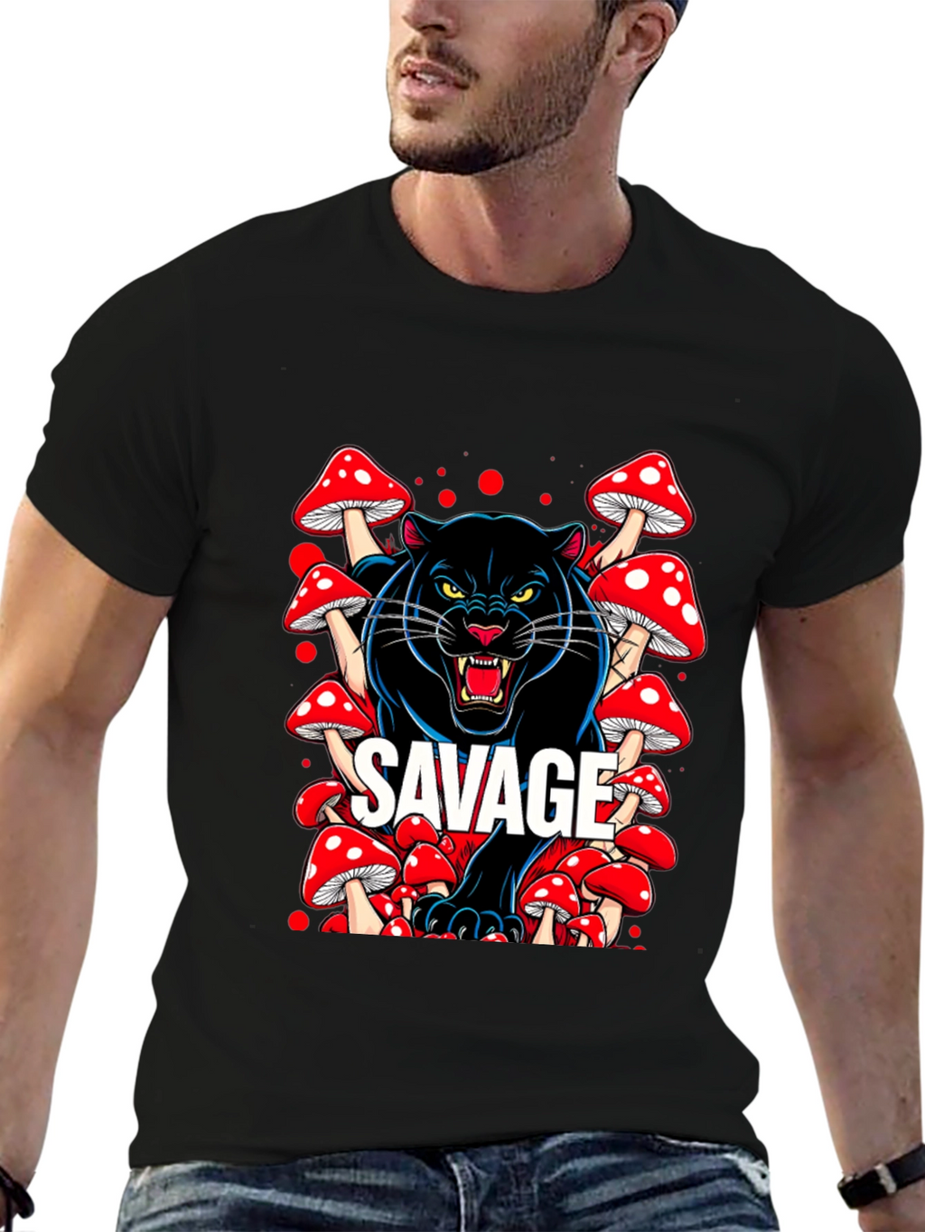 Savage Panther Mushroom Graphic T-Shirt