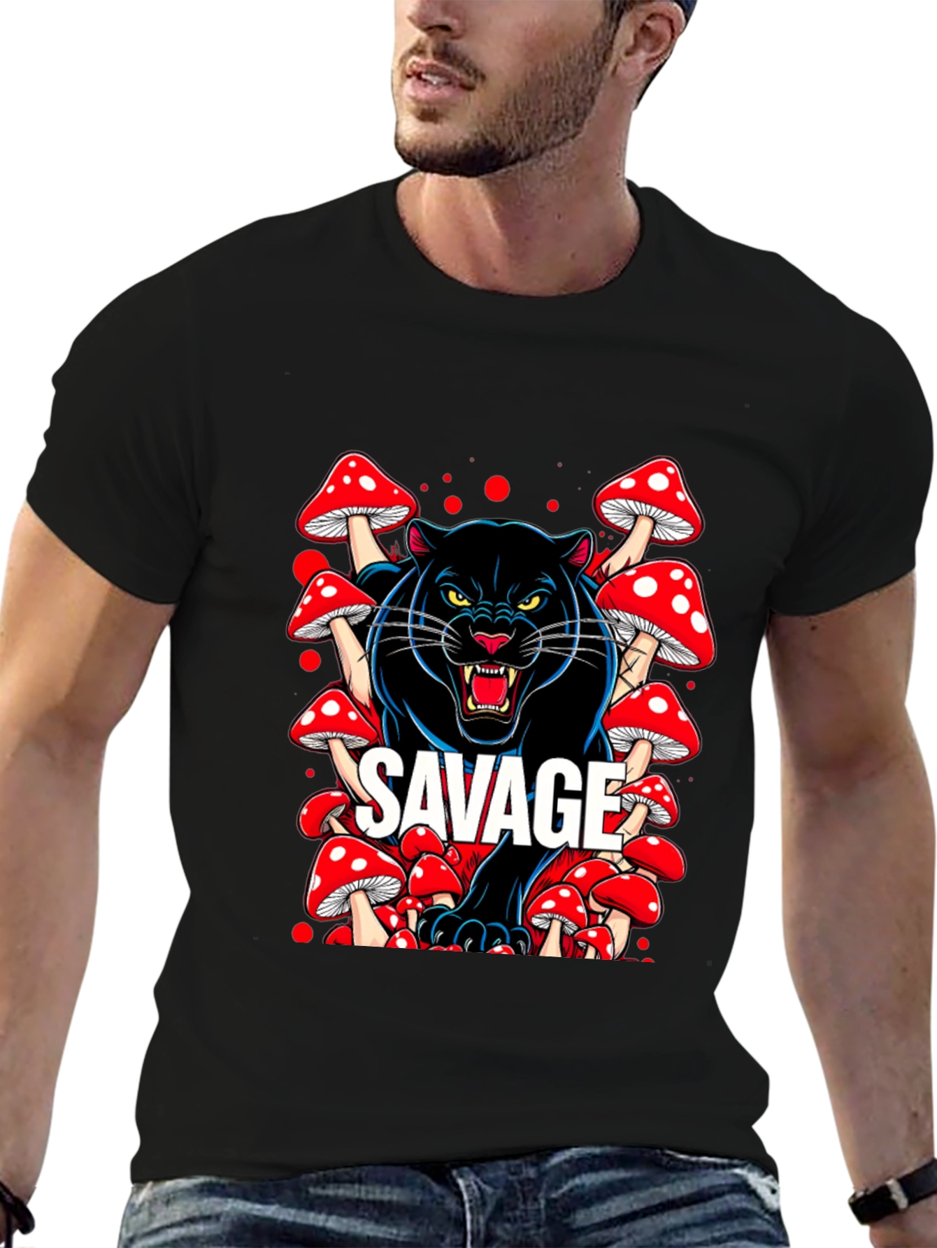 Savage Panther Mushroom Graphic T-Shirt
