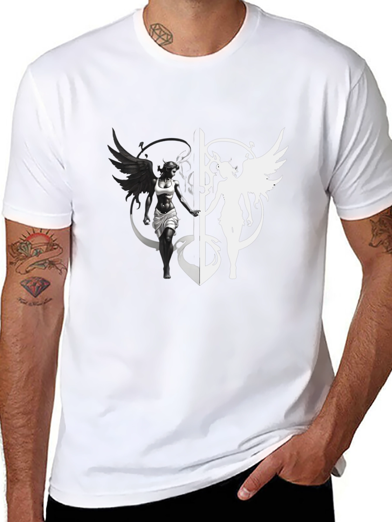 Yin Yang Angel & Demon Graphic T-Shirt