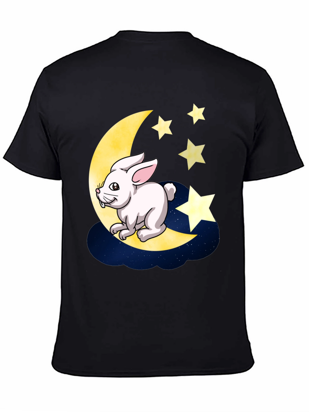 Moon Rabbit Graphic Tee - Black Cotton T-Shirt