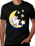 Moon Rabbit Graphic Tee - Black Cotton T-Shirt