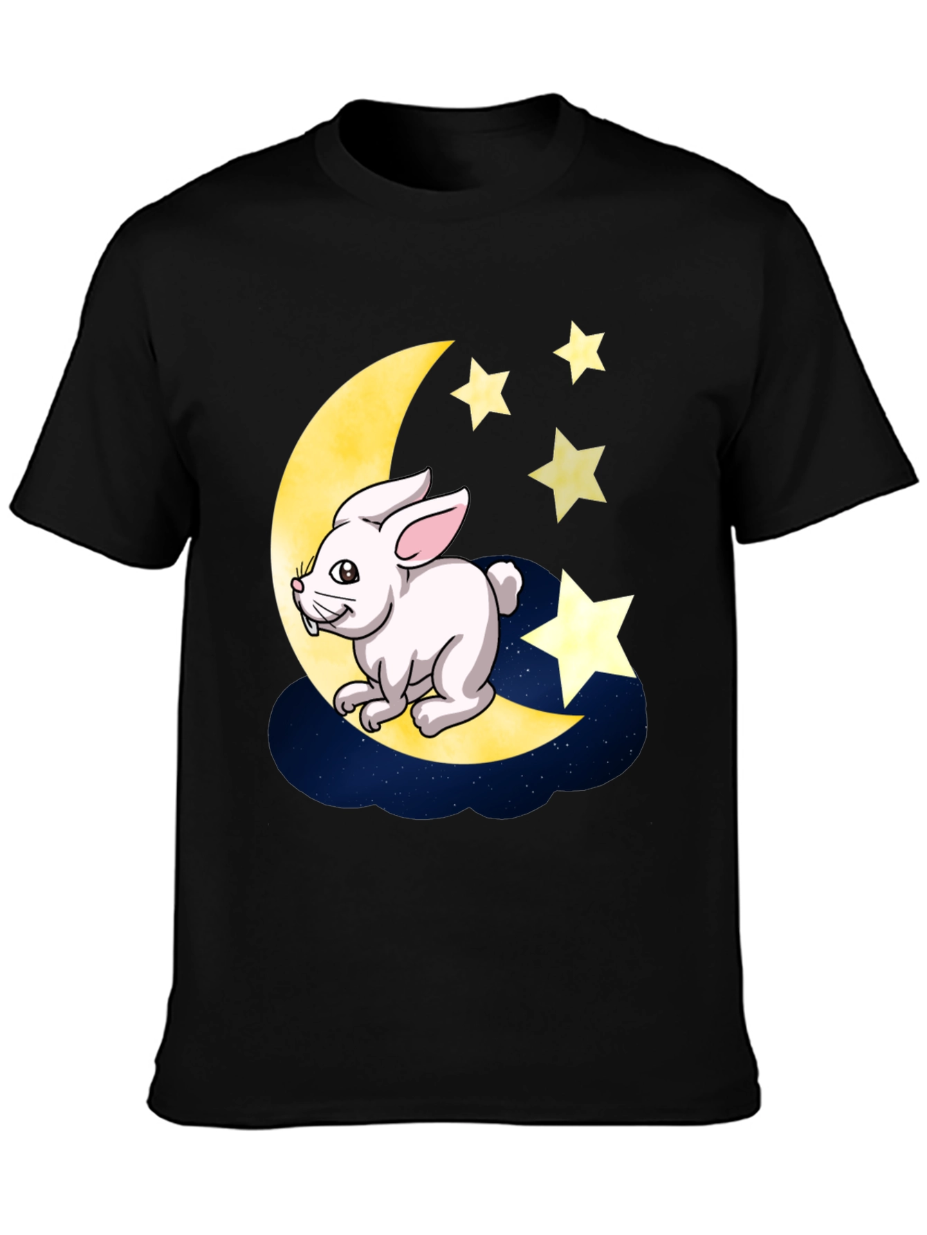 Moon Rabbit Graphic Tee - Black Cotton T-Shirt