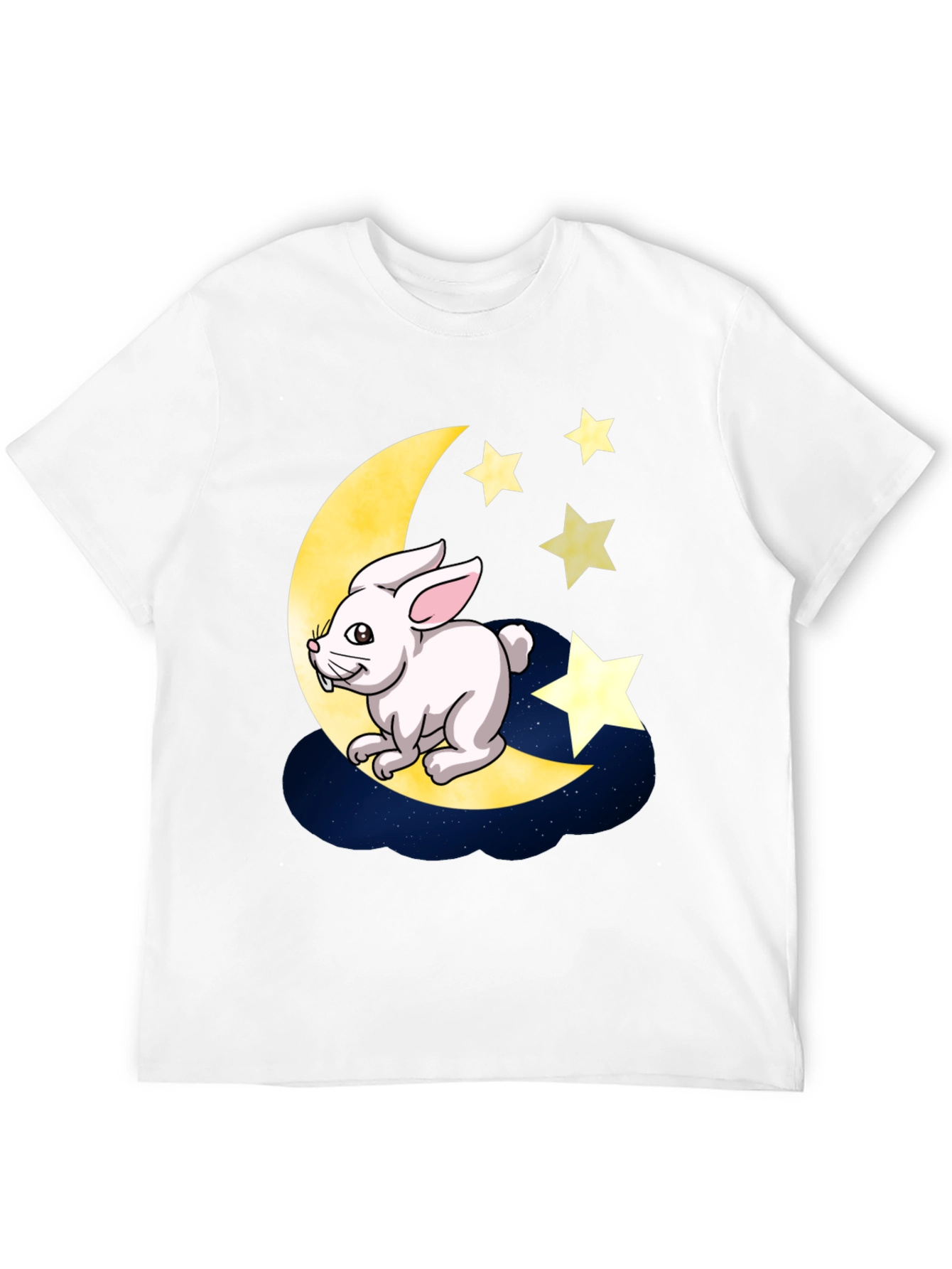 Moon Rabbit Graphic Tee - Black Cotton T-Shirt