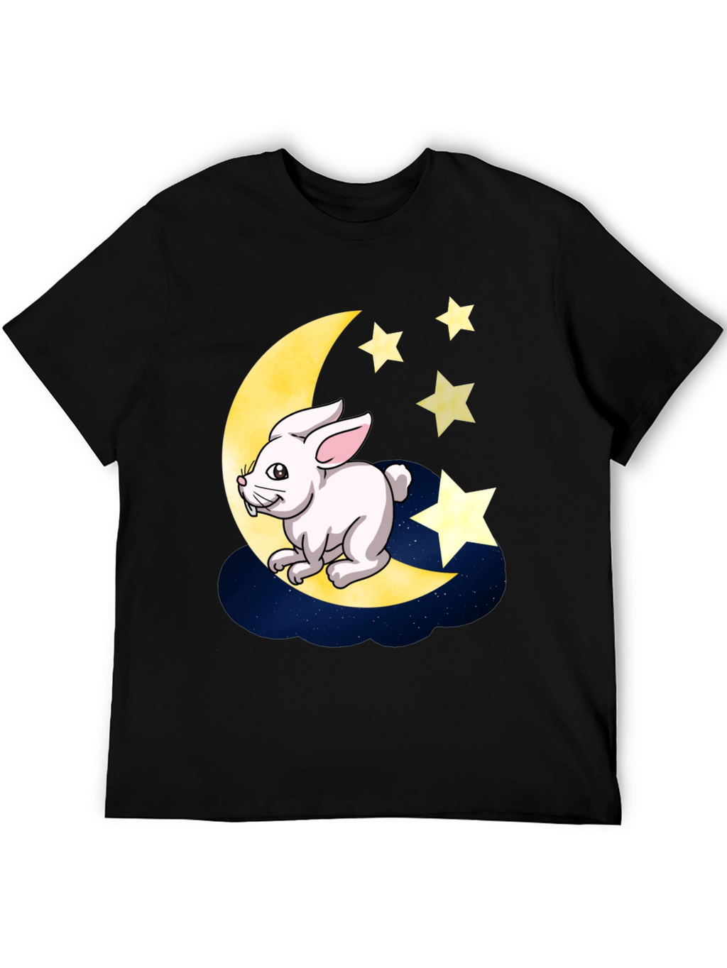 Moon Rabbit Graphic Tee - Black Cotton T-Shirt